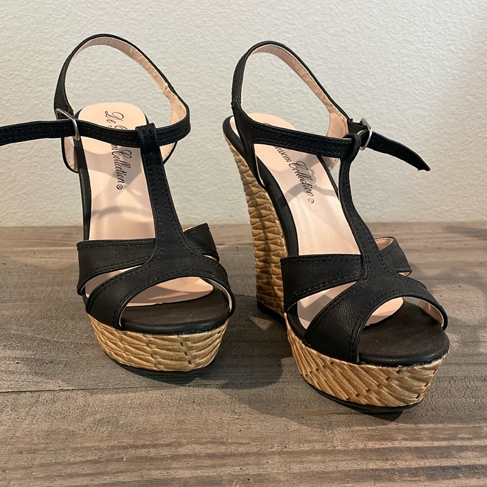 Size 6 1/2 summer black wedges
